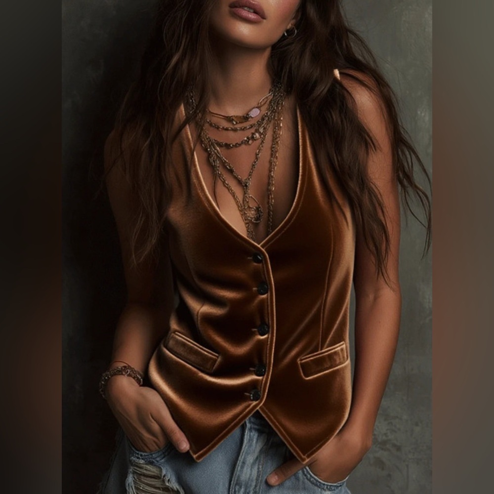 Velvet Button-Down Vest Coat